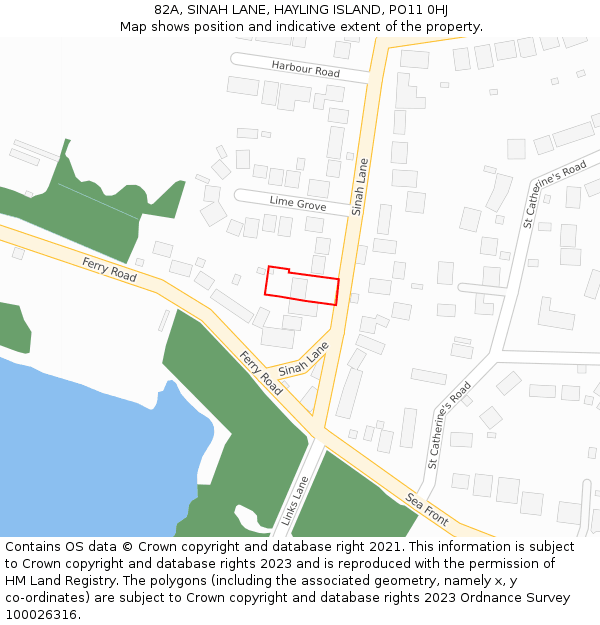 82A, SINAH LANE, HAYLING ISLAND, PO11 0HJ: Location map and indicative extent of plot