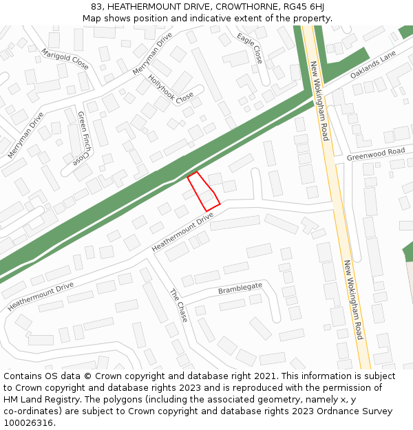 83, HEATHERMOUNT DRIVE, CROWTHORNE, RG45 6HJ: Location map and indicative extent of plot