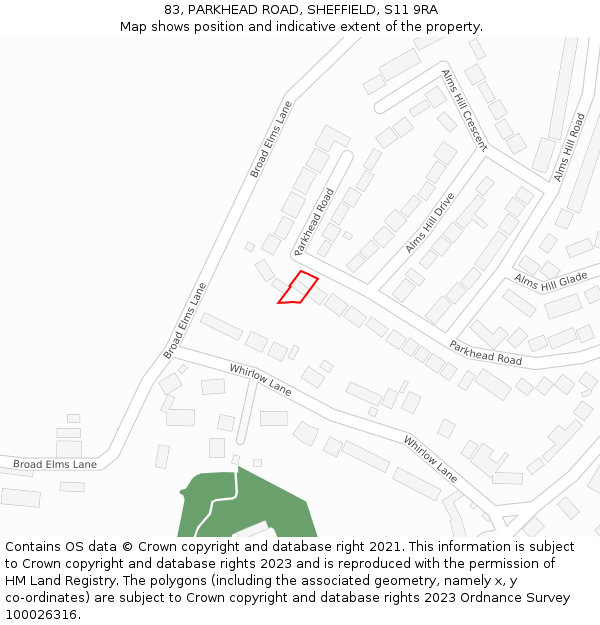 83, PARKHEAD ROAD, SHEFFIELD, S11 9RA: Location map and indicative extent of plot