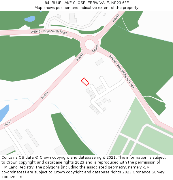 84, BLUE LAKE CLOSE, EBBW VALE, NP23 6FE: Location map and indicative extent of plot