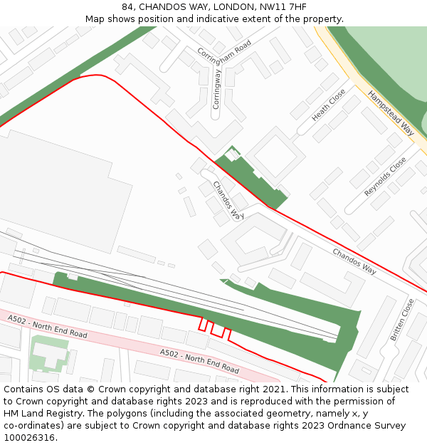 84, CHANDOS WAY, LONDON, NW11 7HF: Location map and indicative extent of plot