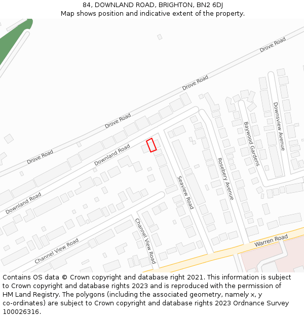 84, DOWNLAND ROAD, BRIGHTON, BN2 6DJ: Location map and indicative extent of plot