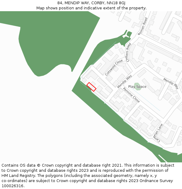 84, MENDIP WAY, CORBY, NN18 8GJ: Location map and indicative extent of plot