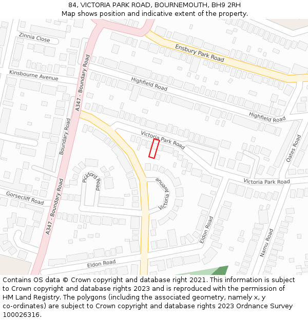 84, VICTORIA PARK ROAD, BOURNEMOUTH, BH9 2RH: Location map and indicative extent of plot