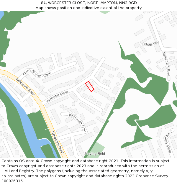 84, WORCESTER CLOSE, NORTHAMPTON, NN3 9GD: Location map and indicative extent of plot