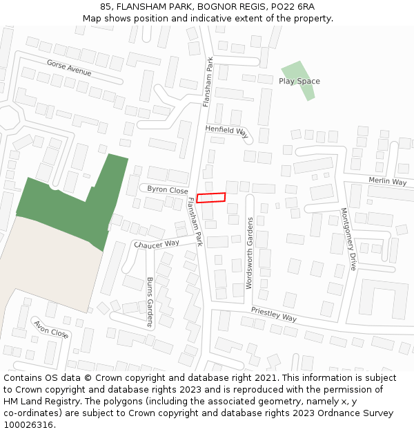 85, FLANSHAM PARK, BOGNOR REGIS, PO22 6RA: Location map and indicative extent of plot