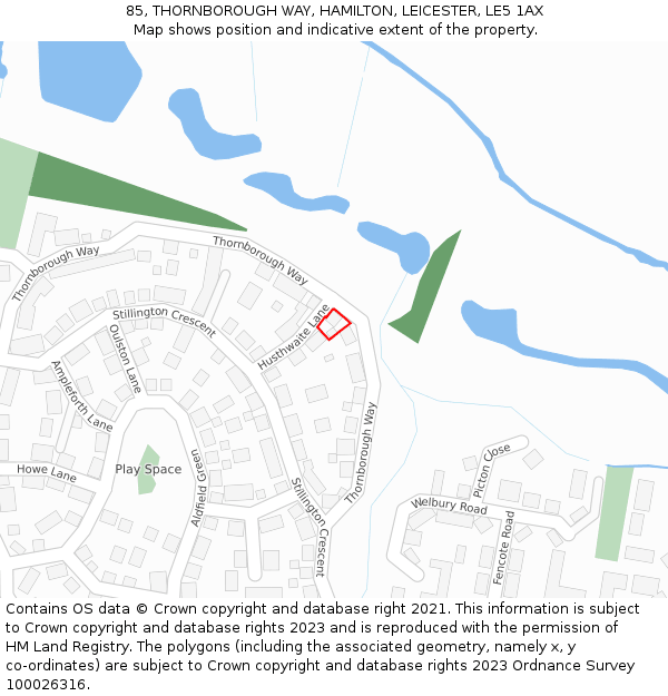 85, THORNBOROUGH WAY, HAMILTON, LEICESTER, LE5 1AX: Location map and indicative extent of plot