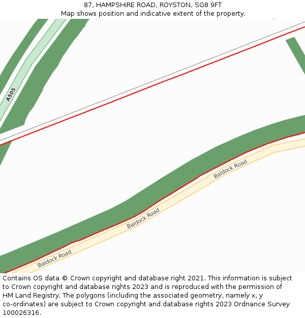 87, HAMPSHIRE ROAD, ROYSTON, SG8 9FT: Location map and indicative extent of plot