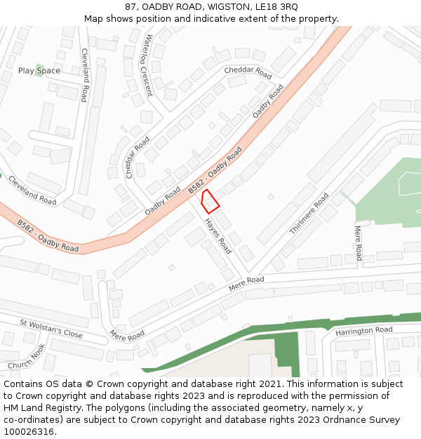 87, OADBY ROAD, WIGSTON, LE18 3RQ: Location map and indicative extent of plot