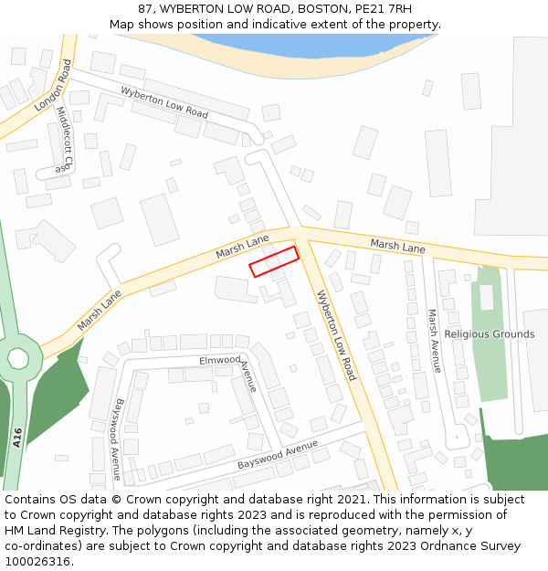 87, WYBERTON LOW ROAD, BOSTON, PE21 7RH: Location map and indicative extent of plot