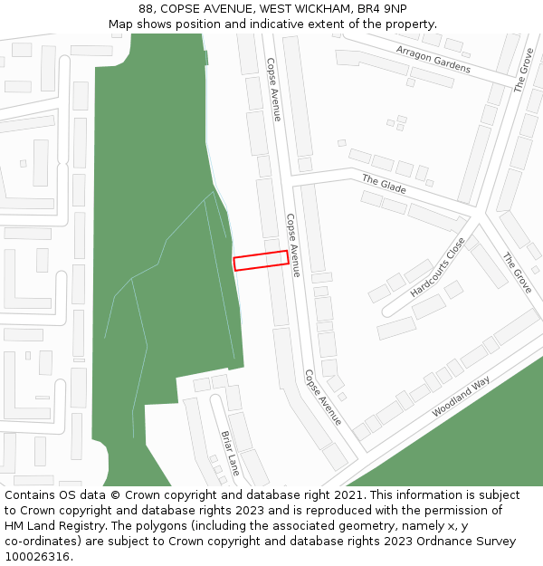 88, COPSE AVENUE, WEST WICKHAM, BR4 9NP: Location map and indicative extent of plot