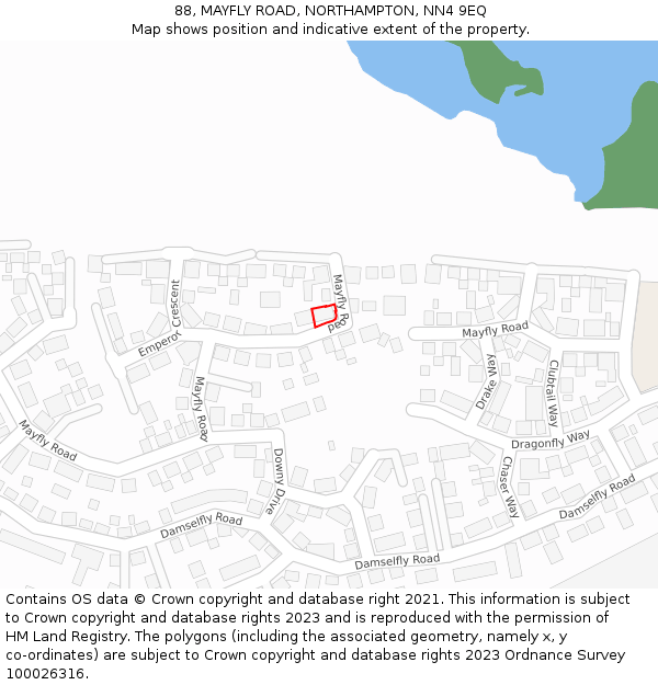 88, MAYFLY ROAD, NORTHAMPTON, NN4 9EQ: Location map and indicative extent of plot