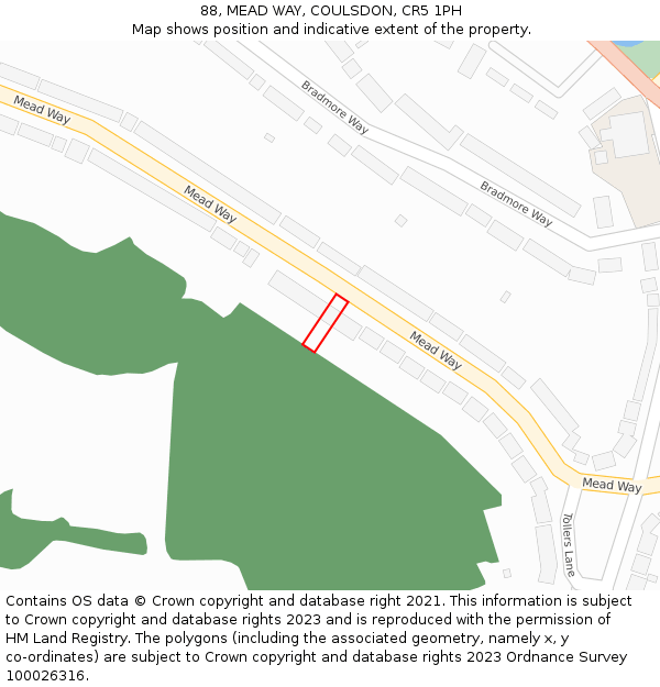 88, MEAD WAY, COULSDON, CR5 1PH: Location map and indicative extent of plot