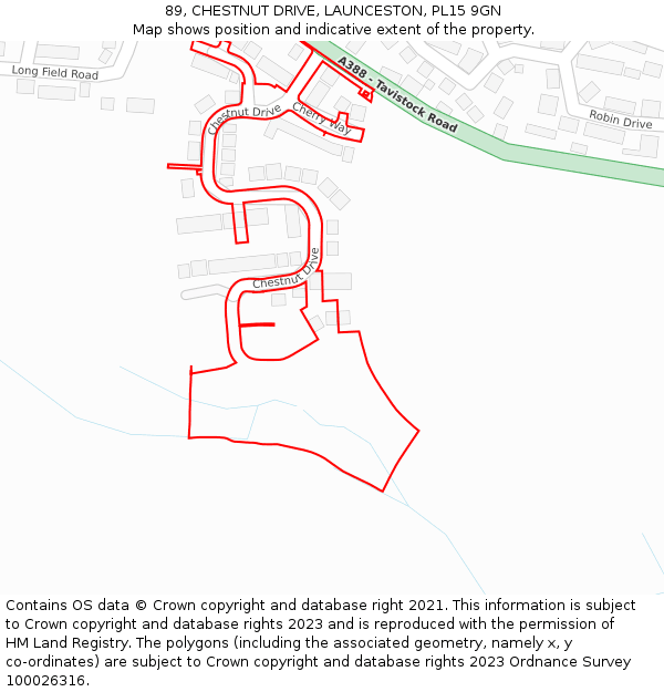 89, CHESTNUT DRIVE, LAUNCESTON, PL15 9GN: Location map and indicative extent of plot