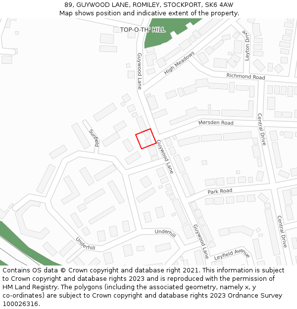 89, GUYWOOD LANE, ROMILEY, STOCKPORT, SK6 4AW: Location map and indicative extent of plot