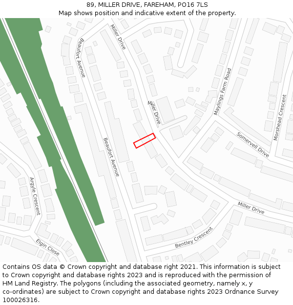 89, MILLER DRIVE, FAREHAM, PO16 7LS: Location map and indicative extent of plot