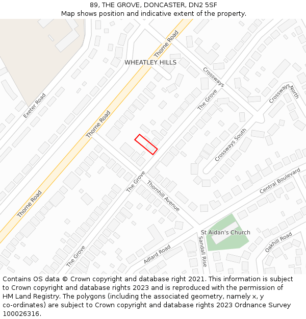 89, THE GROVE, DONCASTER, DN2 5SF: Location map and indicative extent of plot