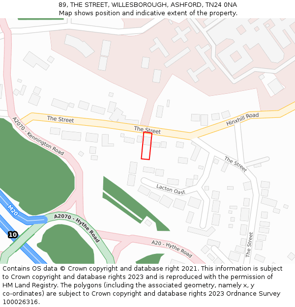 89, THE STREET, WILLESBOROUGH, ASHFORD, TN24 0NA: Location map and indicative extent of plot