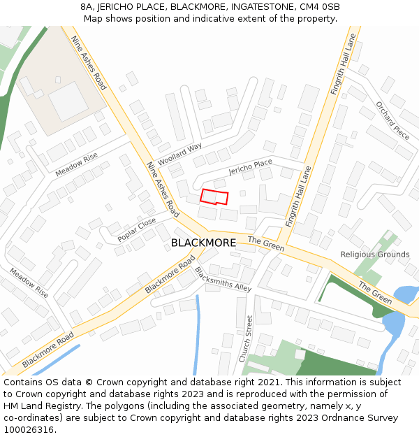 8A, JERICHO PLACE, BLACKMORE, INGATESTONE, CM4 0SB: Location map and indicative extent of plot