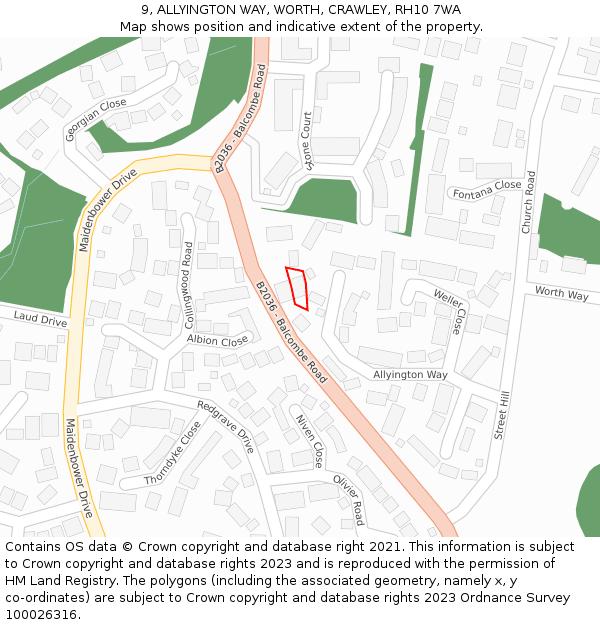 9, ALLYINGTON WAY, WORTH, CRAWLEY, RH10 7WA: Location map and indicative extent of plot