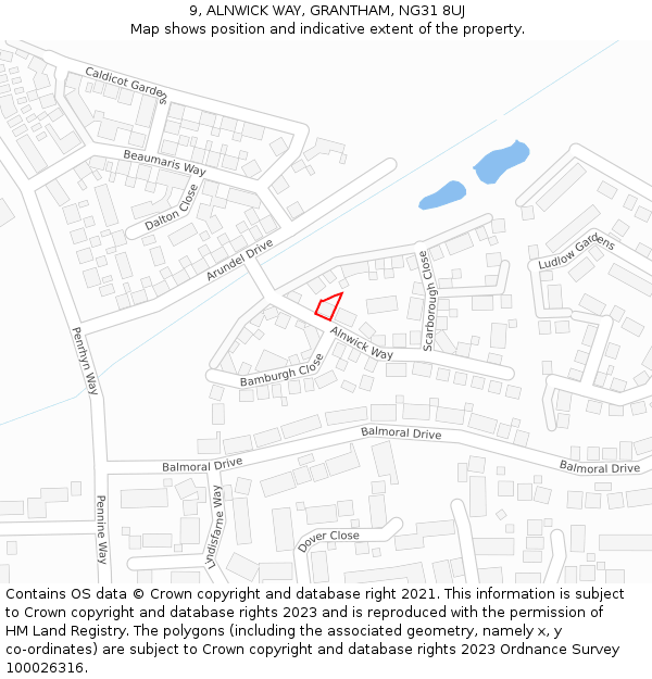 9, ALNWICK WAY, GRANTHAM, NG31 8UJ: Location map and indicative extent of plot