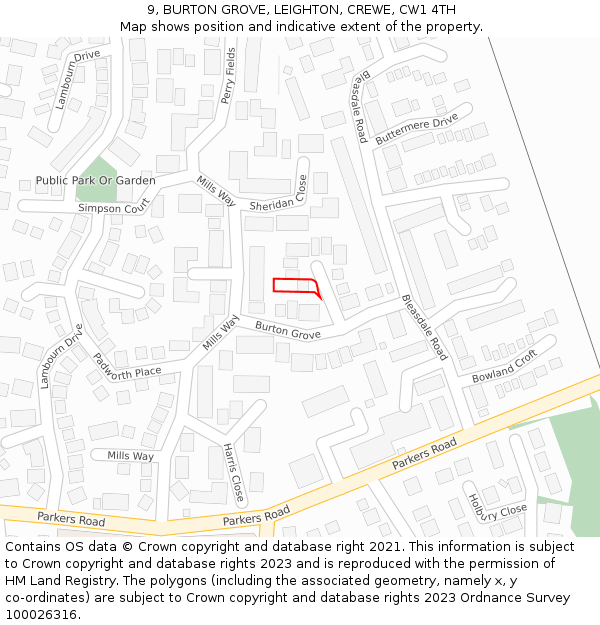 9, BURTON GROVE, LEIGHTON, CREWE, CW1 4TH: Location map and indicative extent of plot