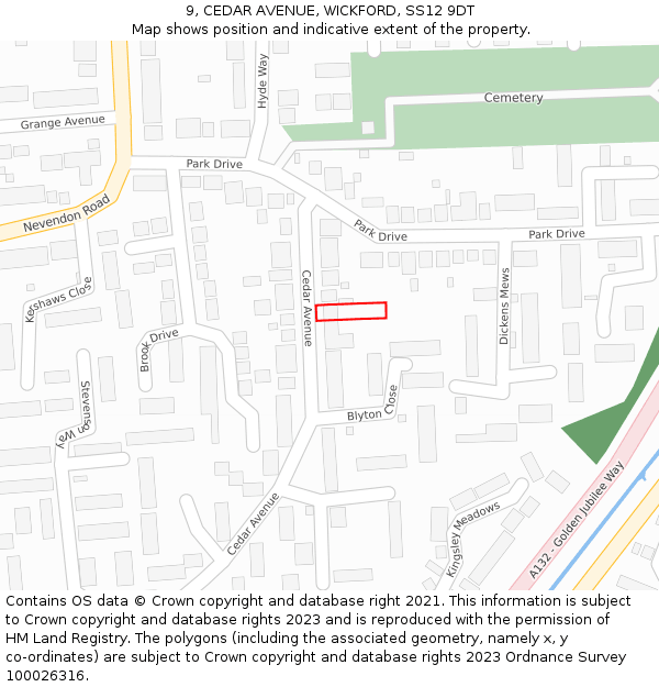 9, CEDAR AVENUE, WICKFORD, SS12 9DT: Location map and indicative extent of plot