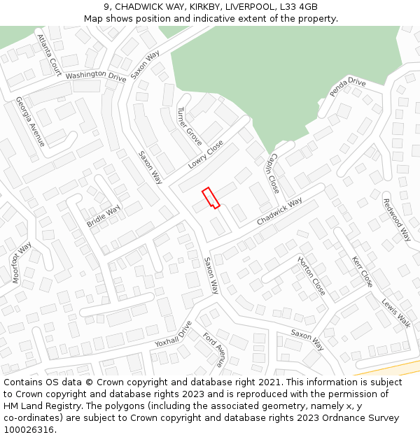 9, CHADWICK WAY, KIRKBY, LIVERPOOL, L33 4GB: Location map and indicative extent of plot