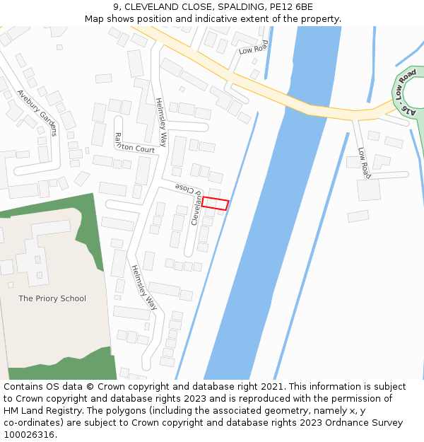 9, CLEVELAND CLOSE, SPALDING, PE12 6BE: Location map and indicative extent of plot