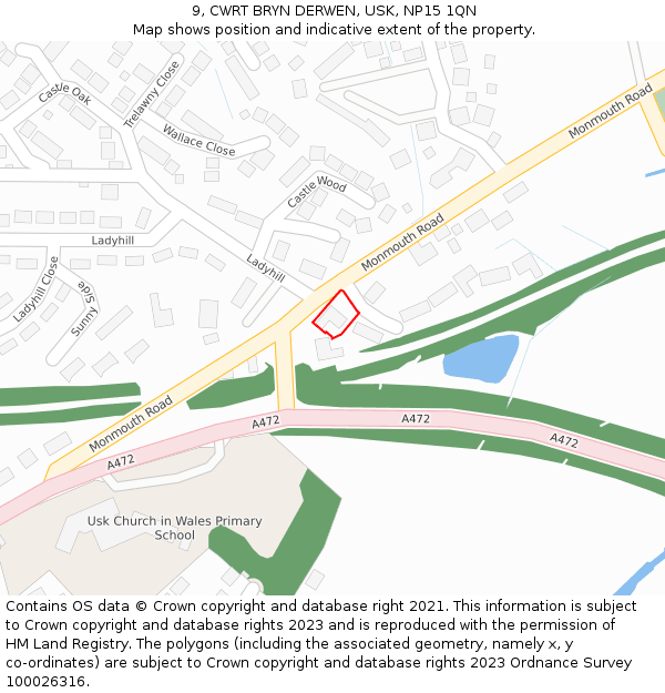 9, CWRT BRYN DERWEN, USK, NP15 1QN: Location map and indicative extent of plot