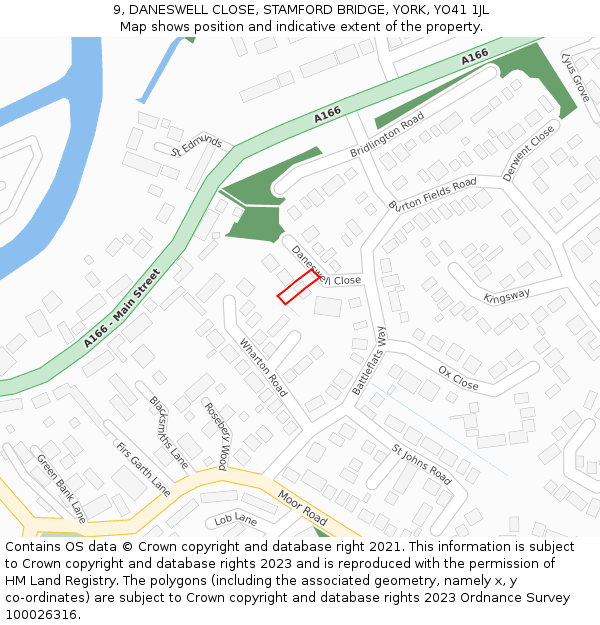 9, DANESWELL CLOSE, STAMFORD BRIDGE, YORK, YO41 1JL: Location map and indicative extent of plot