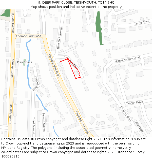 9, DEER PARK CLOSE, TEIGNMOUTH, TQ14 9HQ: Location map and indicative extent of plot