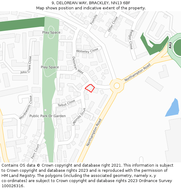 9, DELOREAN WAY, BRACKLEY, NN13 6BF: Location map and indicative extent of plot