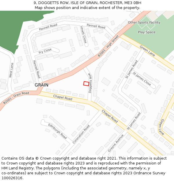 9, DOGGETTS ROW, ISLE OF GRAIN, ROCHESTER, ME3 0BH: Location map and indicative extent of plot