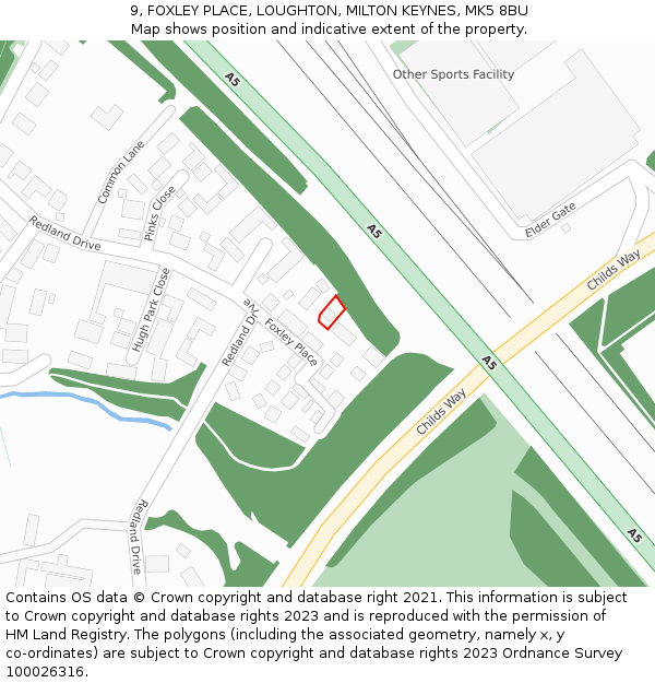 9, FOXLEY PLACE, LOUGHTON, MILTON KEYNES, MK5 8BU: Location map and indicative extent of plot