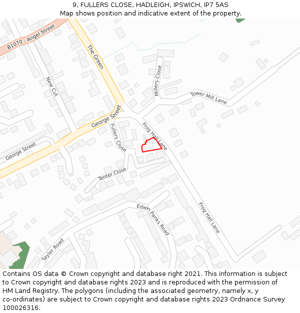 9, FULLERS CLOSE, HADLEIGH, IPSWICH, IP7 5AS: Location map and indicative extent of plot