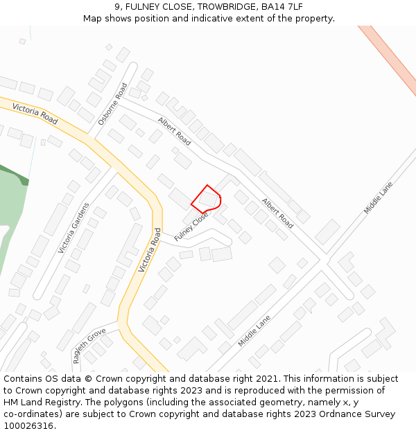 9, FULNEY CLOSE, TROWBRIDGE, BA14 7LF: Location map and indicative extent of plot