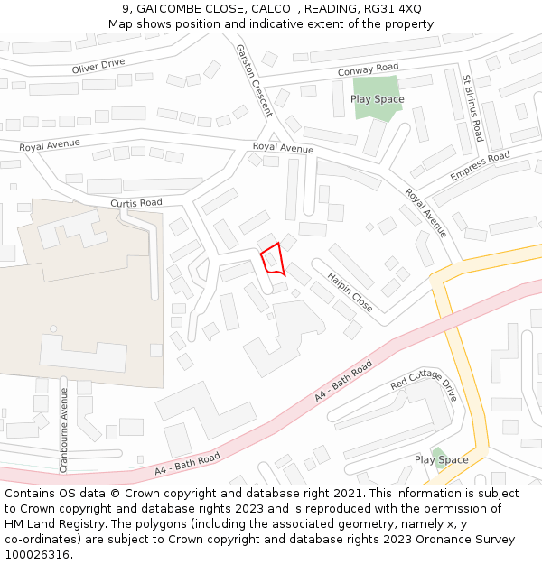 9, GATCOMBE CLOSE, CALCOT, READING, RG31 4XQ: Location map and indicative extent of plot