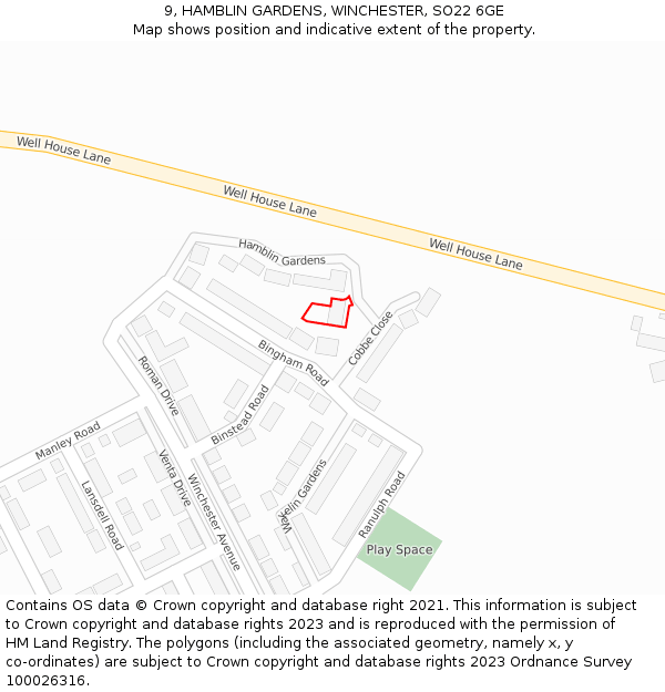 9, HAMBLIN GARDENS, WINCHESTER, SO22 6GE: Location map and indicative extent of plot