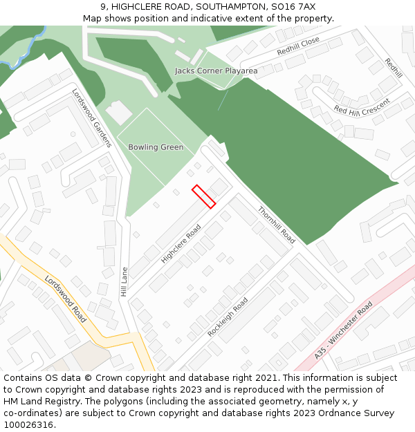 9, HIGHCLERE ROAD, SOUTHAMPTON, SO16 7AX: Location map and indicative extent of plot