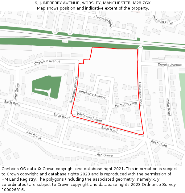 9, JUNEBERRY AVENUE, WORSLEY, MANCHESTER, M28 7GX: Location map and indicative extent of plot