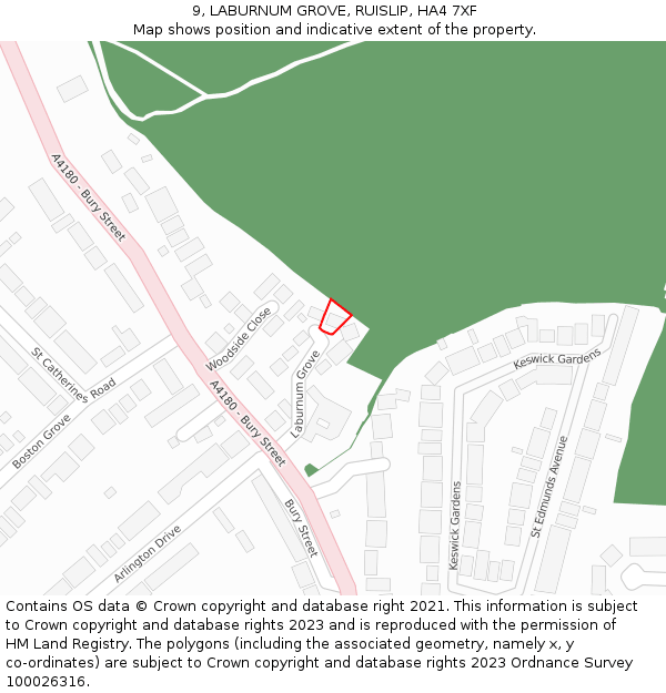 9, LABURNUM GROVE, RUISLIP, HA4 7XF: Location map and indicative extent of plot