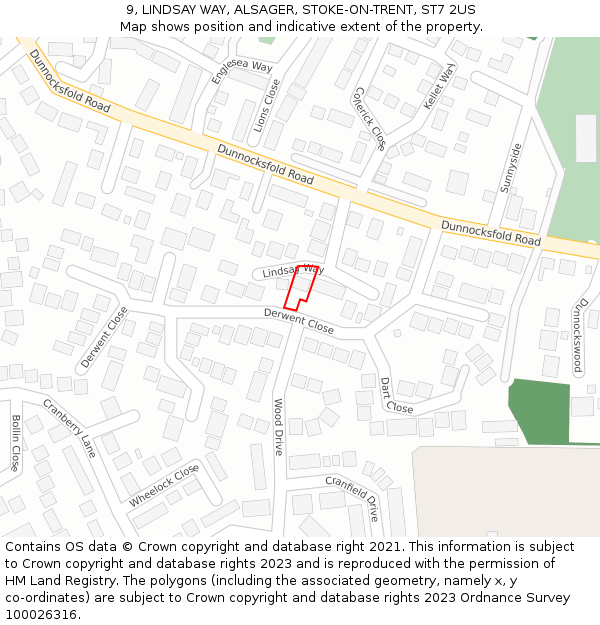 9, LINDSAY WAY, ALSAGER, STOKE-ON-TRENT, ST7 2US: Location map and indicative extent of plot