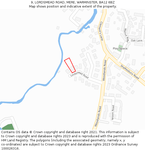 9, LORDSMEAD ROAD, MERE, WARMINSTER, BA12 6BZ: Location map and indicative extent of plot