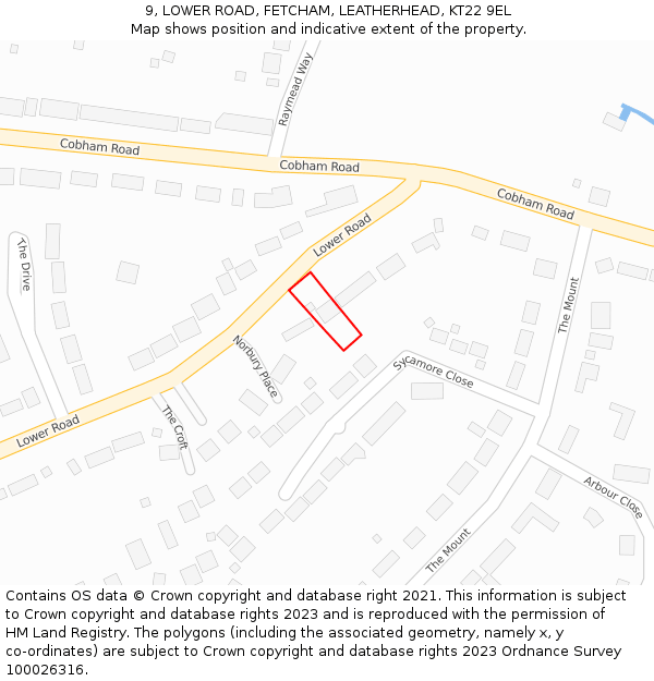 9, LOWER ROAD, FETCHAM, LEATHERHEAD, KT22 9EL: Location map and indicative extent of plot