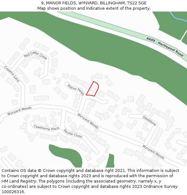 9, MANOR FIELDS, WYNYARD, BILLINGHAM, TS22 5GE: Location map and indicative extent of plot