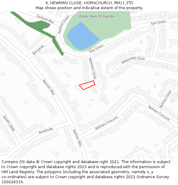 9, NEWMAN CLOSE, HORNCHURCH, RM11 2TD: Location map and indicative extent of plot