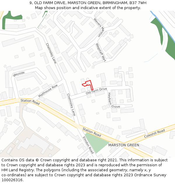 9, OLD FARM DRIVE, MARSTON GREEN, BIRMINGHAM, B37 7WH: Location map and indicative extent of plot