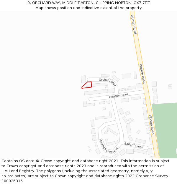 9, ORCHARD WAY, MIDDLE BARTON, CHIPPING NORTON, OX7 7EZ: Location map and indicative extent of plot