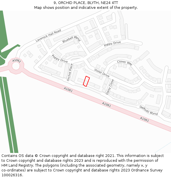 9, ORCHID PLACE, BLYTH, NE24 4TT: Location map and indicative extent of plot